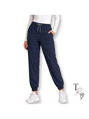 Jaanuu Women's Navy Blue Jogger Scrub Pants Drawstring Stretch Size Large